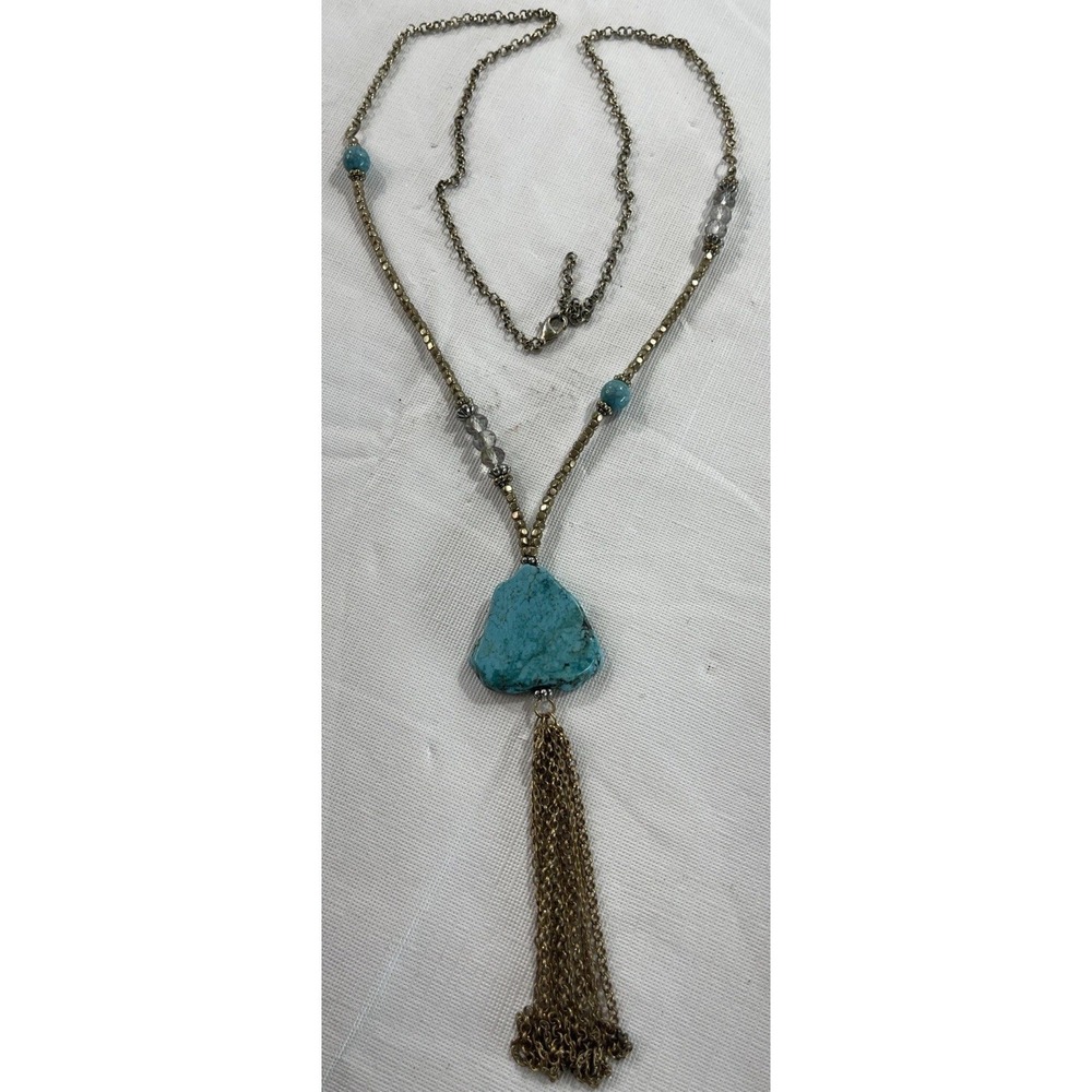 Large Turquoise Color Stone‎ Boho Tassel Necklace Festival Statement